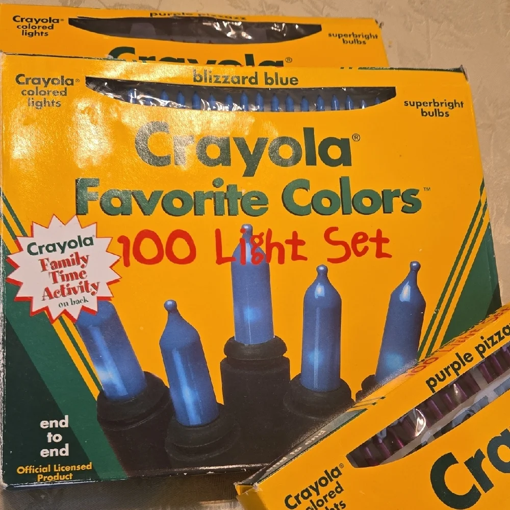 1996 Crayola Favorite Colors 100 Light Set Of 3 Purple Pizzazz and Blizzard Blue